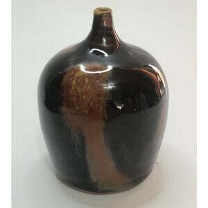Jensen Turnage Small Art Pottery Weed Pot Bud Vase Glossy Brown Signed